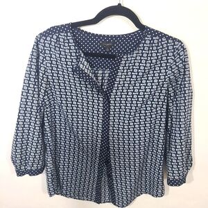 Talbots Women's Size Small Blue and White Blouse Top with‎ Chain and Polka Dot